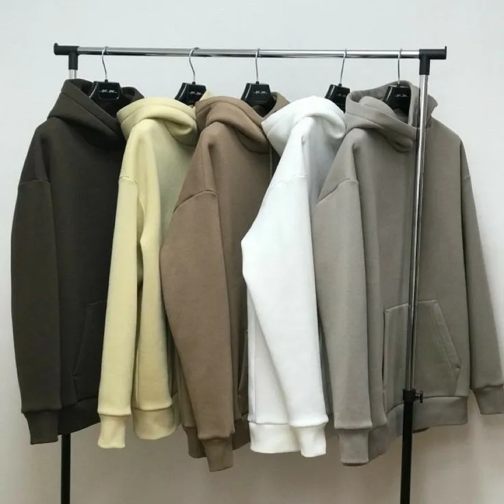 Hoodie styles on a clothing rail