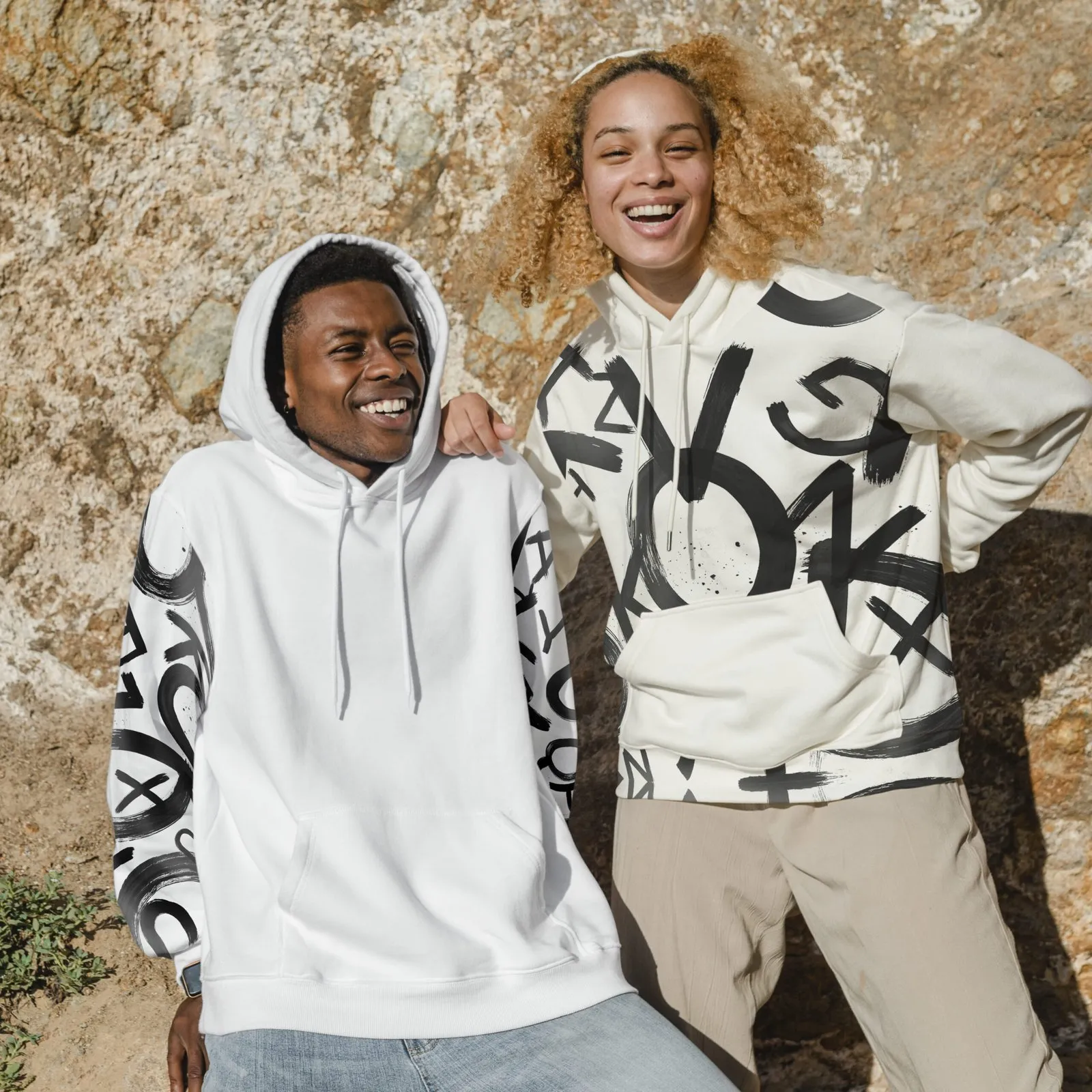 Custom printed hoodies worn by models